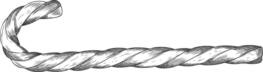 Fotobehang Sportwinkel Christmas treat striped candy cane engraved hand drawn vector illustration, sweet stick festive decoration sketch  © sabelskaya