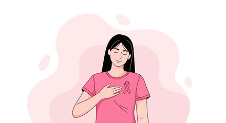 Woman with Breast Cancer Awareness Ribbon Supporting the Cause