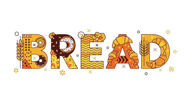 Creative Bread Typography with Donut, Croissant, and Wheat Details