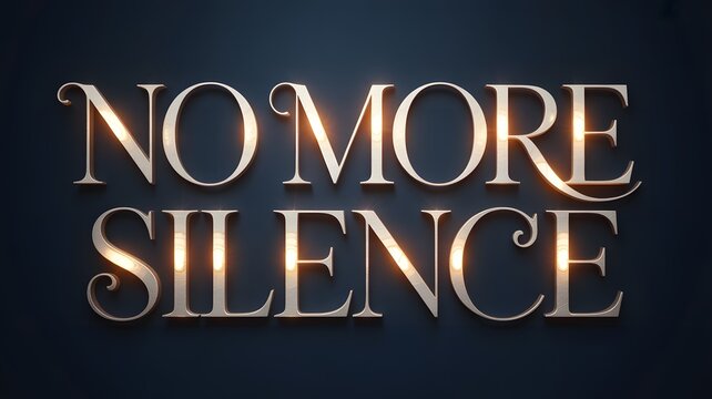 A powerful statement no more silence rendered in elegant, shimmering gold lettering against a dark background, promoting awareness and change