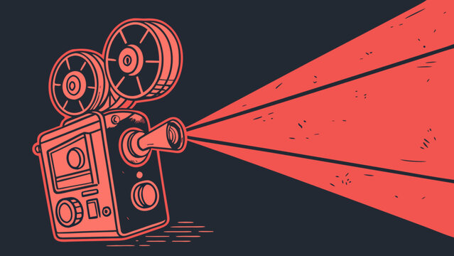 Vintage film camera illustration, a nostalgic nod to the golden age of cinema, perfect for adding a retro touch to your creative projects, vector