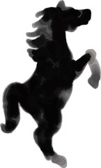 年賀2026　年賀状　筆描き 水彩　墨絵　水墨画　午のイラスト素材　シルエット　和風モダンな干支の馬