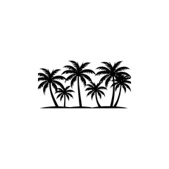 Set of various black palm tree silhouettes isolated on white background, tropical island vacation travel summer beach vector flat illustration 