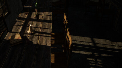 木のテーブルと沈黙