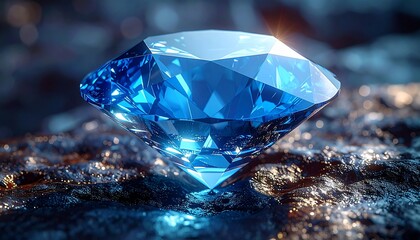 A radiant blue gemstone, meticulously crafted and showcasing dazzling facets and reflections