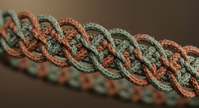 Interlaced cords create an intricate pattern of interwoven loops in a  view