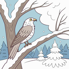 An eagle perched on a snowcovered branch in a winter forest