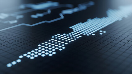 Rotating neon 3D blocks in virtual space visualize organized and structured futuristic database management.