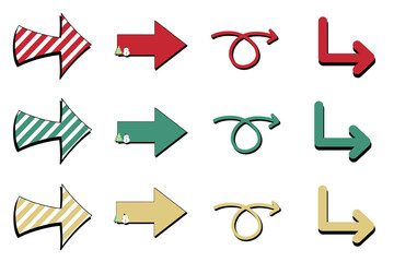 クリスマス、カートゥーンな漫画風矢印のイラストセット