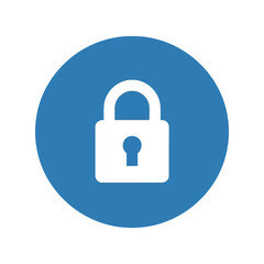 White padlock icon on blue circle background security symbol privacy concept digital lock