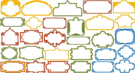 Collection of decorative empty frames and borders in various shapes, sizes, and colors, perfect for invitations, cards, or graphic design elements