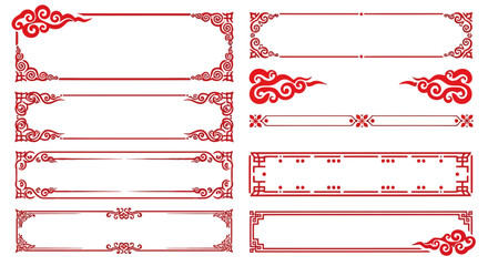 Decorative red chinese style frames and borders with cloud motifs and traditional patterns