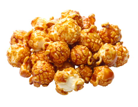 Fresh caramel popcorn isolated on transparent png