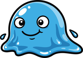Glossy Blue Slime Monster – Energetic Cute 2D Vector Character on White Background