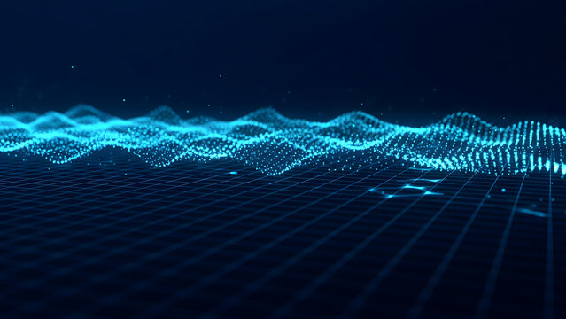 Floating hologram codes over a glowing blue grid show futuristic real-time data visualization in a clean, minimal tech style. - Powered by Adobe