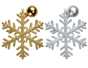  Decorative snowflake ornament set with gold, silver, crystal, and matte styles isolated on transparent background