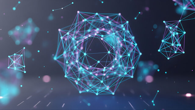 Fast turquoise neon data stream running through 3D geometric tunnels, showing real-time futuristic processing.