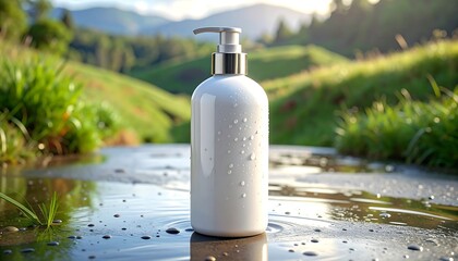 White Bottle on Stream - A Natural Beauty Product.