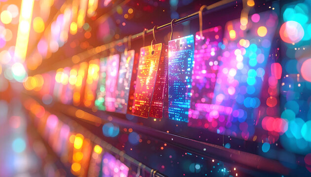 Vibrant Tech Display: Capturing an array of screens, each awash with luminous hues, their interfaces glowing brightly in a captivating display of advanced technology.