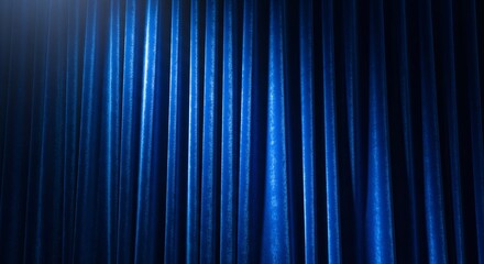 Dark Blue Velvet Stage Curtains Glowing With Stage Spotlight