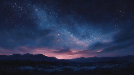 Fototapeta premium A majestic view of the Milky Way galaxy arching over a serene mountain landscape at twilight