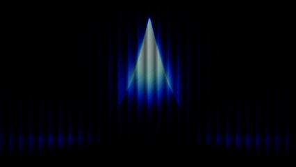 dark abstract futuristic blue and white glowing spotlight triangle on vertical stripes