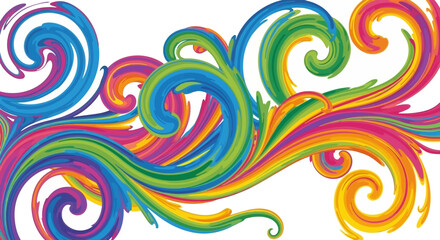 Vibrant abstract swirls of rainbow-colored paint on a white background. © emiloo