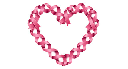 A heart shape formed by intertwined pink ribbons, symbolizing love and support for breast cancer awareness.