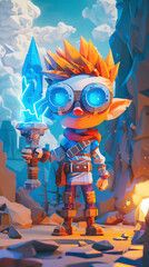 3d Low Poly character design of a brave