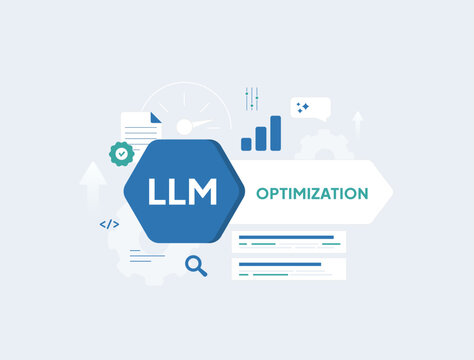 LLM SEO concept illustrating large language model optimization for AI search engines using intent and context analysis to improve content relevance, search visibility, user trust, vector illustration