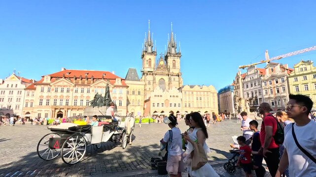 Horse Carriage and Tourists in Prague Old Town Square