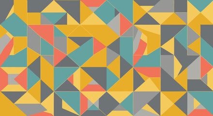 Geometric abstract pattern featuring triangles in various colors, creating a visually dynamic composition.