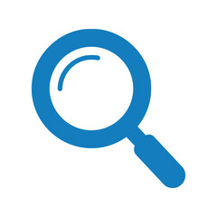 Blue magnifying glass vector icon search symbol research tool investigation graphic