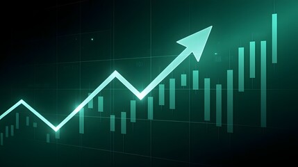 Dynamic stock market growth chart shows upward trend for business investment success and positive financial outlook with bright neon glow, forecasting gains