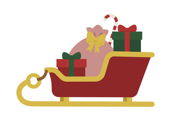 プレゼントを積んだソリ/クリスマスの贈り物を運ぶイラスト