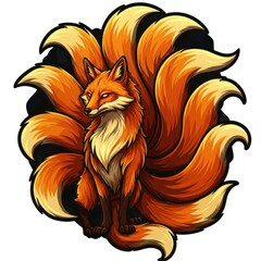Naklejka premium Mystical creature illustration features a majestic fox with multiple flowing tails