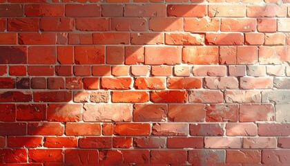 Rustic Red Brick Wall Texture With Dramatic Sunlight Shadows And Visible Grain In Soft Light
