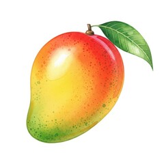 Ripe mango fruit with leaf isolated on white background