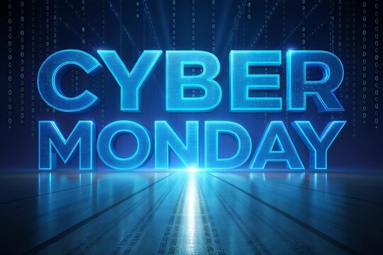 Cyber Monday 3D Text with Digital Matrix Background - Powered by Adobe