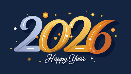 Naklejka premium Happy new year 2026 festive text with elegant golden numbers