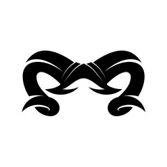 Illustration head goat animal with two strong horns sign letter M logo design