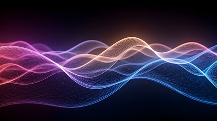 Dynamic digital waves with vibrant colors flowing across dark backdrop, ideal for technology concepts, abstract designs, and modern presentations that demand attention