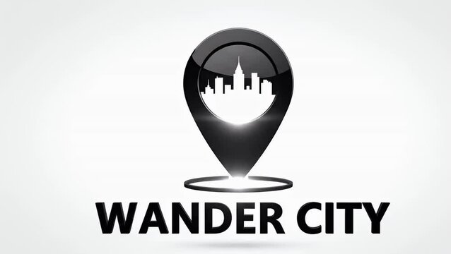 A modern brand identity logo for Wander City featuring a map pin icon with a city skyline