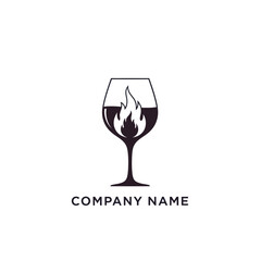 Elegant Wine Glass with Fiery Flames - A Bold and Sophisticated Logo Design.