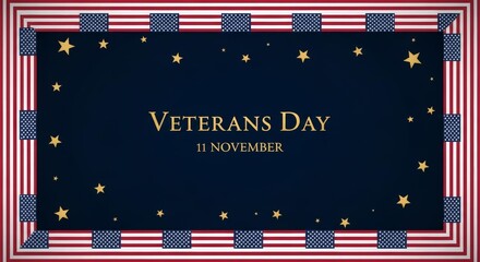 Veterans Day Background with American Flag Border and Gold Stars