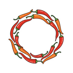 Vibrant chili pepper ring arrangement with red and orange colors.