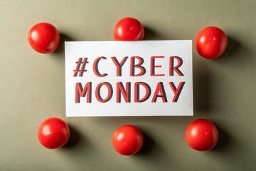 Cyber Monday Hashtag with Red Spheres sale shopping