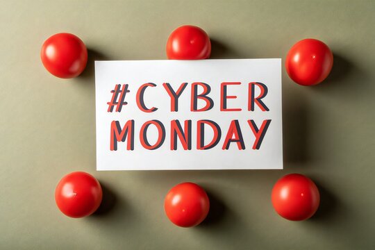 Cyber Monday Hashtag with Red Spheres sale shopping