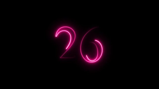 Number 26 text icon animation anniversary modern neon number score screen template sign symbol shiny  text signs symbol technology  abstract animation, 4k video..