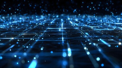 futuristic digital grid with glowing blue lights, tech network concept